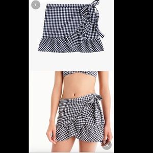 J Crew blue white gingham swim cover up skirt L